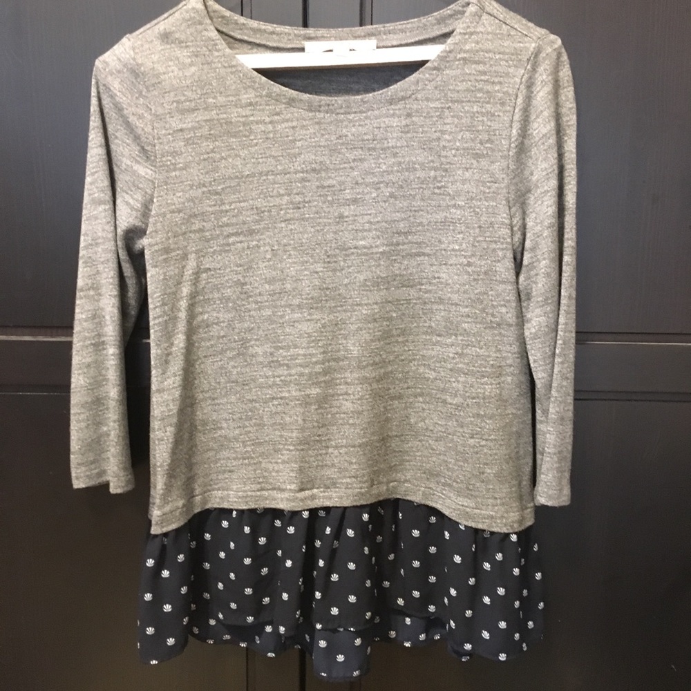 LOFT Layered One Piece. (mixed media) Blouse Gray - Picture 3 of 7